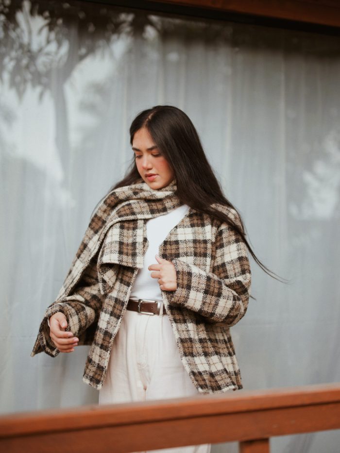 Woolen Wrap Waist Coat - minimal checked